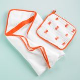 Wash Up Hooded Towel and Washcloth Set (Orange)
